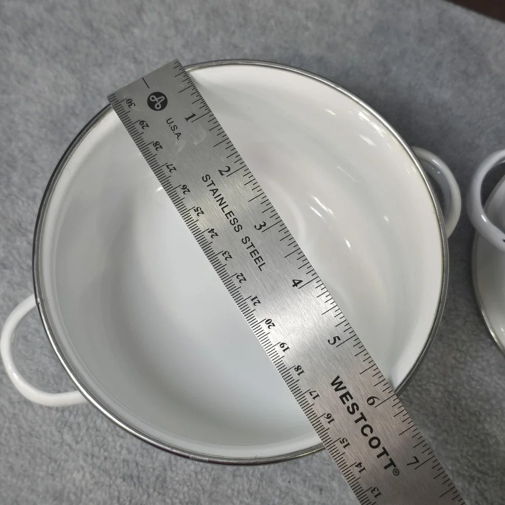 Vintage Enamelware Pots Set of 2 Floral Pink Purple White Lids Indonesia 80s